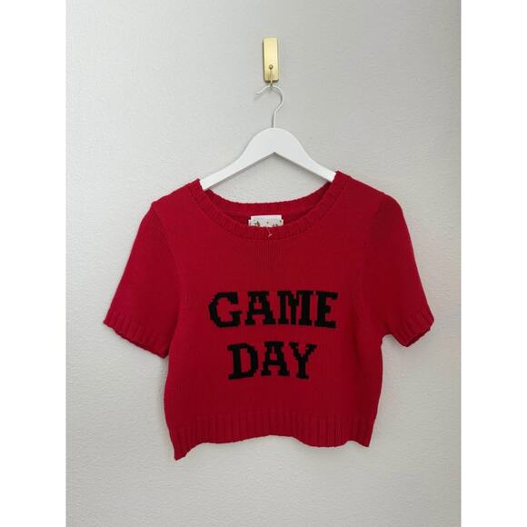 Day + Moon Collegiate Game Day Deep Red Cropped Sweater Top NEW Sz L - Picture 3 of 8
